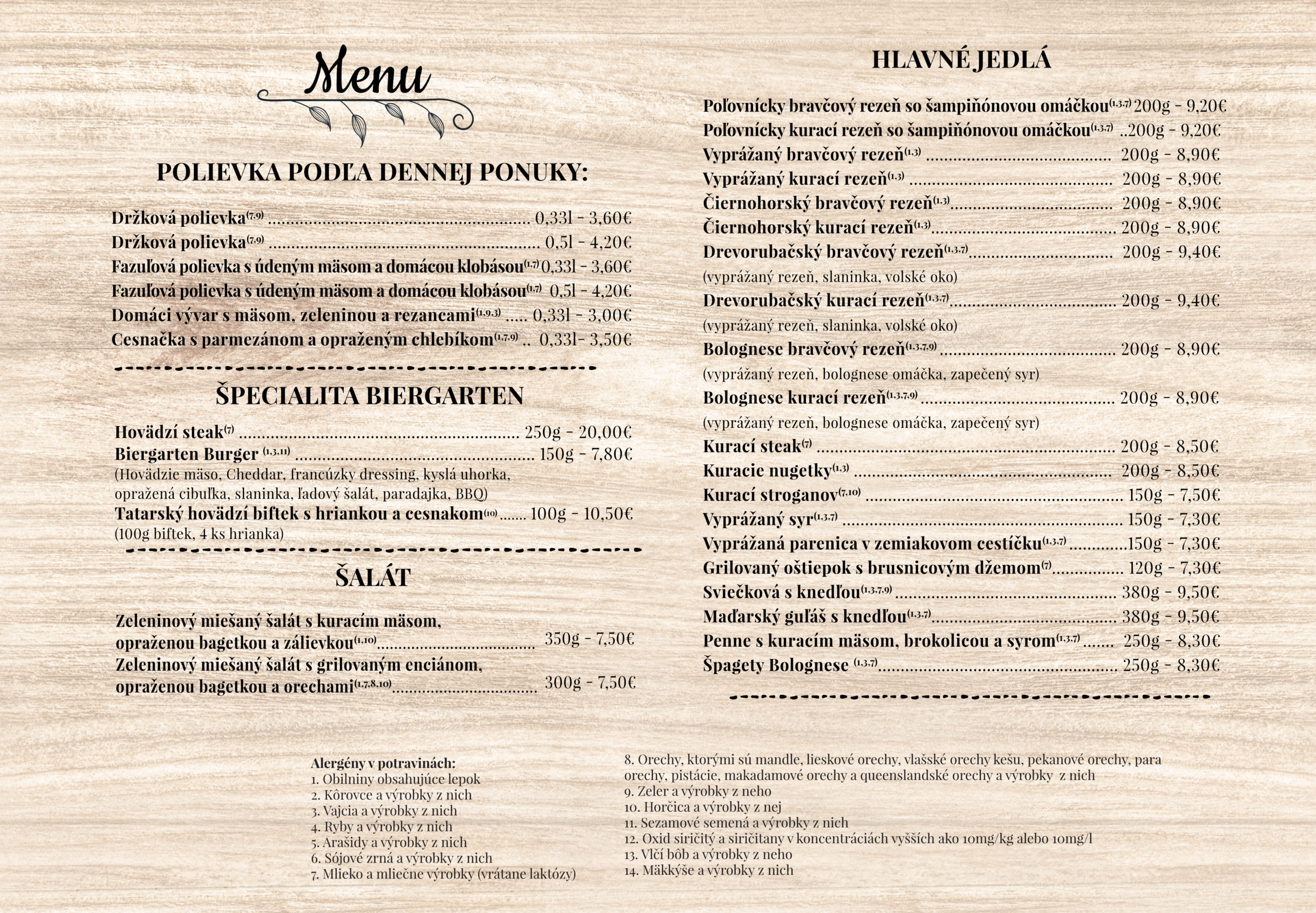 nove menu web