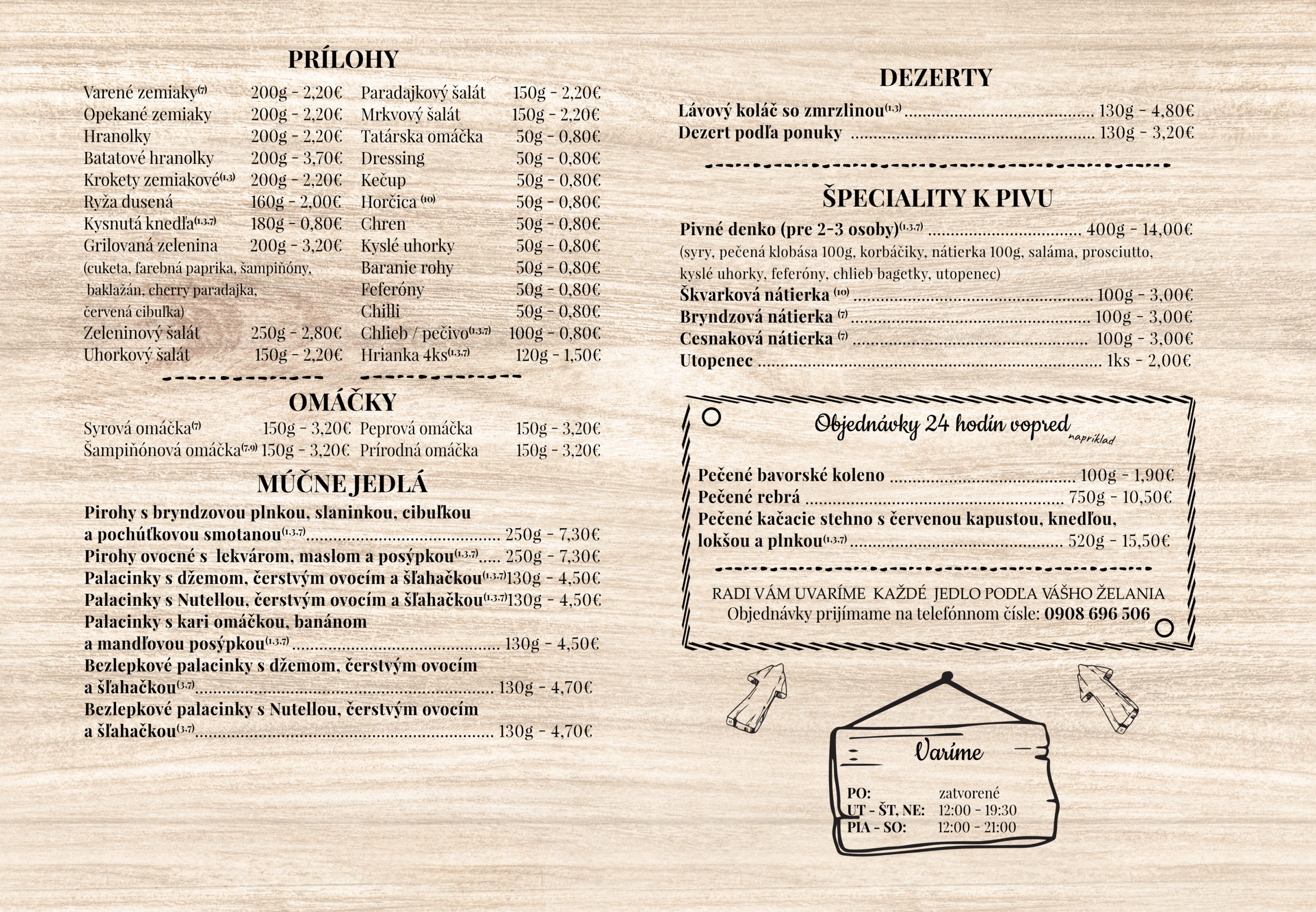 nove menu web